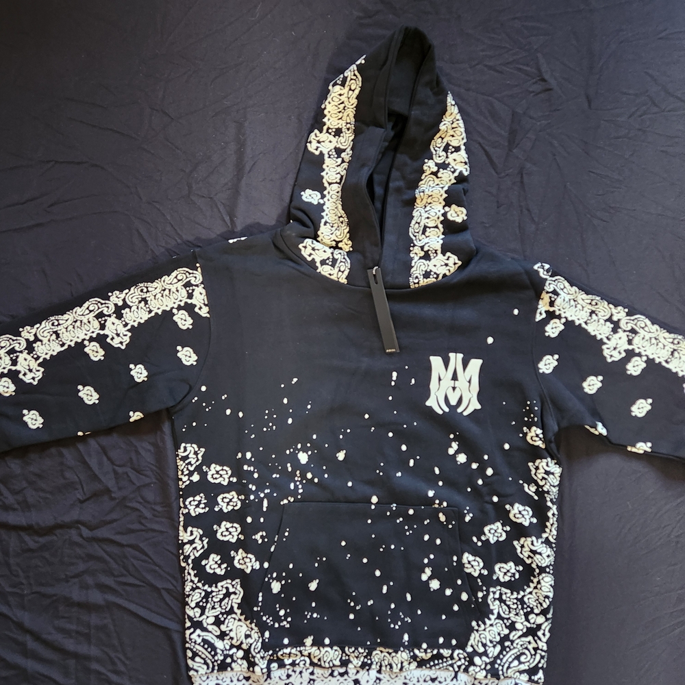 AMIRI Black Hoodie with White Bandana Print